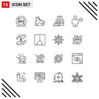 16 User Interface Outline Pack of modern Signs and Symbols of minus delete scandinavia body labour Editable Vector Design Elements