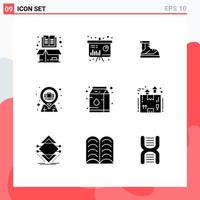 Group of 9 Solid Glyphs Signs and Symbols for case briefcase information bag track Editable Vector Design Elements