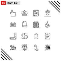 16 User Interface Outline Pack of modern Signs and Symbols of mounth calendar card location gear Editable Vector Design Elements