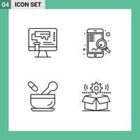 Group of 4 Modern Filledline Flat Colors Set for computer hospital roller mobile medicine Editable Vector Design Elements