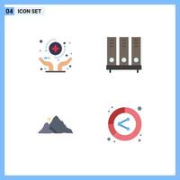 Modern Set of 4 Flat Icons and symbols such as hands file insurance data landscape Editable Vector Design Elements