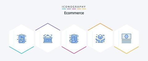 paquete de iconos azules de comercio electrónico 25 que incluye efectivo. seguro. portapapeles. mano. mirar vector