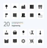 20 Engineering Solid Glyph icon Pack like thermometer scissor toolkit lift car vector