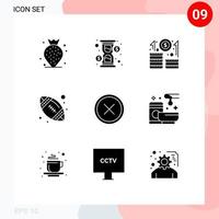 Solid Glyph Pack of 9 Universal Symbols of delete close career circle ball Editable Vector Design Elements