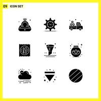 Pack of 9 Modern Solid Glyphs Signs and Symbols for Web Print Media such as filter table carrier knife lunch Editable Vector Design Elements