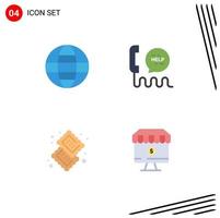 conjunto de 4 paquetes de iconos planos comerciales para elementos de diseño vectorial editables de postres de comunicación mundial de dulces de globo vector