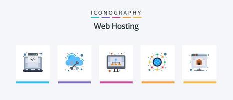 Paquete de 5 iconos planos de alojamiento web que incluye alojamiento. respaldo. diagrama. red. conexión. diseño de iconos creativos vector