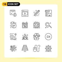 User Interface Pack of 16 Basic Outlines of development css multimedia coding marker Editable Vector Design Elements