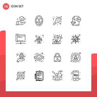 Group of 16 Modern Outlines Set for remote database supermarket data graduation Editable Vector Design Elements