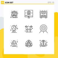 Modern Set of 9 Outlines Pictograph of bench light bulb shopping light protection Editable Vector Design Elements