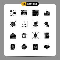 Solid Glyph Pack of 16 Universal Symbols of goal monarchy setting leadership crown Editable Vector Design Elements