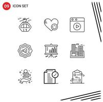 9 Creative Icons Modern Signs and Symbols of graph chart heart analysis web Editable Vector Design Elements