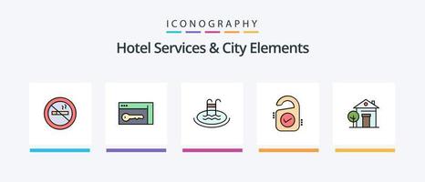 Hotel Services And City Elements Line Filled 5 Icon Pack Including browser. service. fittness. sign . hotel. Creative Icons Design vector
