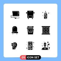 Solid Glyph Pack of 9 Universal Symbols of movie light transport led child Editable Vector Design Elements