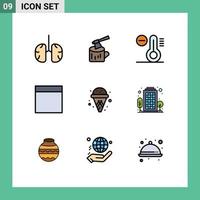 Stock Vector Icon Pack of 9 Line Signs and Symbols for building ice cream wood cone grid Editable Vector Design Elements