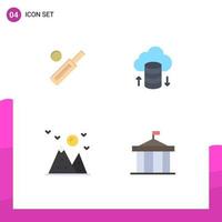 4 User Interface Flat Icon Pack of modern Signs and Symbols of australia hill cricket cloud network mountain Editable Vector Design Elements