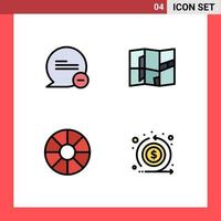User Interface Pack of 4 Basic Filledline Flat Colors of chat wheel message place flow Editable Vector Design Elements