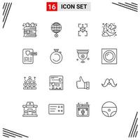 Universal Icon Symbols Group of 16 Modern Outlines of romantic moon croos love chart Editable Vector Design Elements