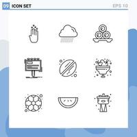 Mobile Interface Outline Set of 9 Pictograms of bean billboard relax advertising ad Editable Vector Design Elements