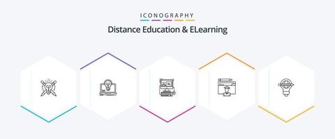 Distance Education And Elearning 25 Line icon pack including graduation. education. screen. avatar. software vector