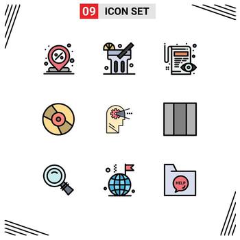 paquete de línea de vector editable de 9 colores planos de línea de llenado simple del dispositivo de proceso documento disco cd elementos de diseño de vector editable