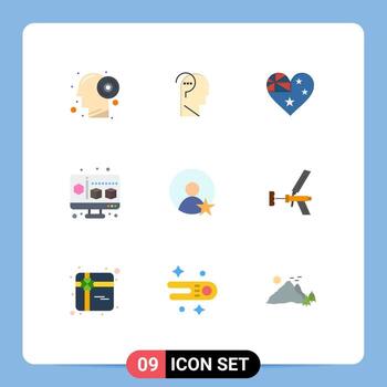Pack of 9 Modern Flat Colors Signs and Symbols for Web Print Media such as profile rating australia computer cube Editable Vector Design Elements