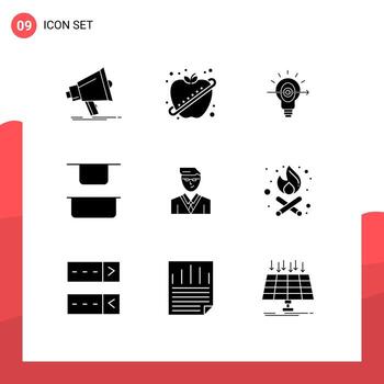 Pictogram Set of 9 Simple Solid Glyphs of user vertical fitness up business Editable Vector Design Elements