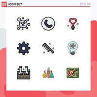 Universal Icon Symbols Group of 9 Modern Filledline Flat Colors of idea cosmetic sign comb setting Editable Vector Design Elements