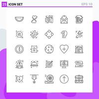 conjunto de 25 iconos modernos de la interfaz de usuario signos de símbolos para la lista de tareas fotografía negocios carta de amor elementos de diseño vectorial editables vector