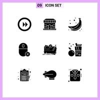 Universal Icon Symbols Group of 9 Modern Solid Glyphs of map mouse banana hardware devices Editable Vector Design Elements