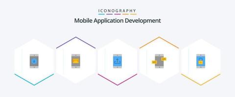 desarrollo de aplicaciones móviles 25 paquetes de iconos planos que incluyen dispositivos móviles. flechas correo. desarrollo de aplicaciones teléfono inteligente vector