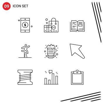 User Interface Pack of 9 Basic Outlines of hot coffee steeplechase education running jumping Editable Vector Design Elements