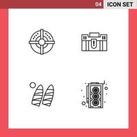 Mobile Interface Line Set of 4 Pictograms of target suitcase point case surf Editable Vector Design Elements