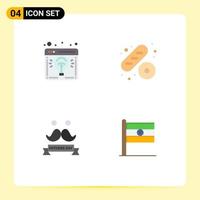 4 Universal Flat Icon Signs Symbols of browser day launch cake moustache Editable Vector Design Elements