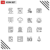 Universal Icon Symbols Group of 16 Modern Outlines of blackboard calender sports globe scholar Editable Vector Design Elements