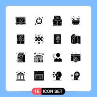 Set of 16 Vector Solid Glyphs on Grid for shirt soup power science folder Editable Vector Design Elements