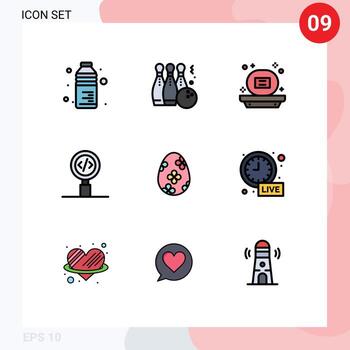 9 colores planos de línea de llenado de vectores temáticos y símbolos editables de desarrollo de búsqueda reproducir codificación jabón elementos de diseño de vectores editables