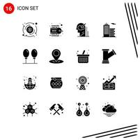 Solid Glyph Pack of 16 Universal Symbols of balloon office pen corporation building Editable Vector Design Elements