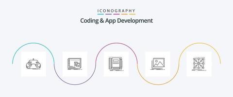 Coding And App Development Line 5 Icon Pack Including image. sketching. operational. pocket. notebook vector