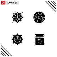 Pack of 4 creative Solid Glyphs of budget settings funding world jam Editable Vector Design Elements