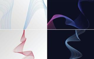 Set of 4 geometric wave pattern background Abstract waving line vector