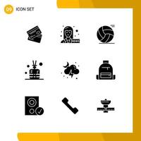 Group of 9 Modern Solid Glyphs Set for spa stick journalist aroma sport Editable Vector Design Elements