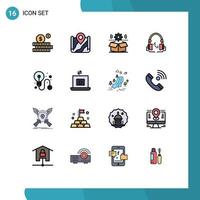 Flat Color Filled Line Pack of 16 Universal Symbols of business audio box music setting Editable Creative Vector Design Elements