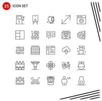 Pack of 25 Modern Lines Signs and Symbols for Web Print Media such as wireframe reload open mind mac scale Editable Vector Design Elements