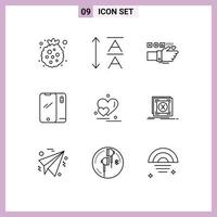 Outline Pack of 9 Universal Symbols of love iphone fitness android smart phone Editable Vector Design Elements