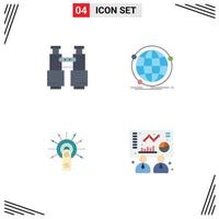 Pictogram Set of 4 Simple Flat Icons of binoculars web explore global click Editable Vector Design Elements