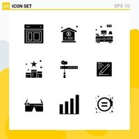 Pictogram Set of 9 Simple Solid Glyphs of decoration reward computer rating media Editable Vector Design Elements