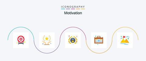 paquete de iconos de 5 planos de motivación que incluye . paisaje. premio. objetivo. salud vector