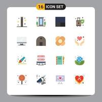 16 Universal Flat Colors Set for Web and Mobile Applications monitor suitcase romance shield insurance Editable Pack of Creative Vector Design Elements