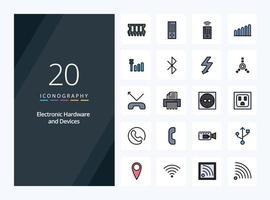 Icono lleno de línea de 20 dispositivos para presentación vector